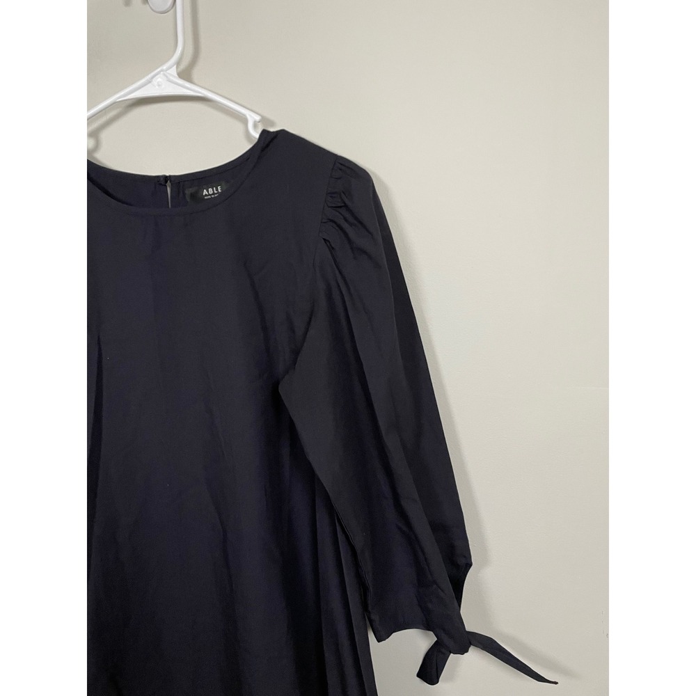 Able Long Sleeve Ruffle Hem Mini Dress In Navy Size XS Casual Minimalist - Picture 2 of 9